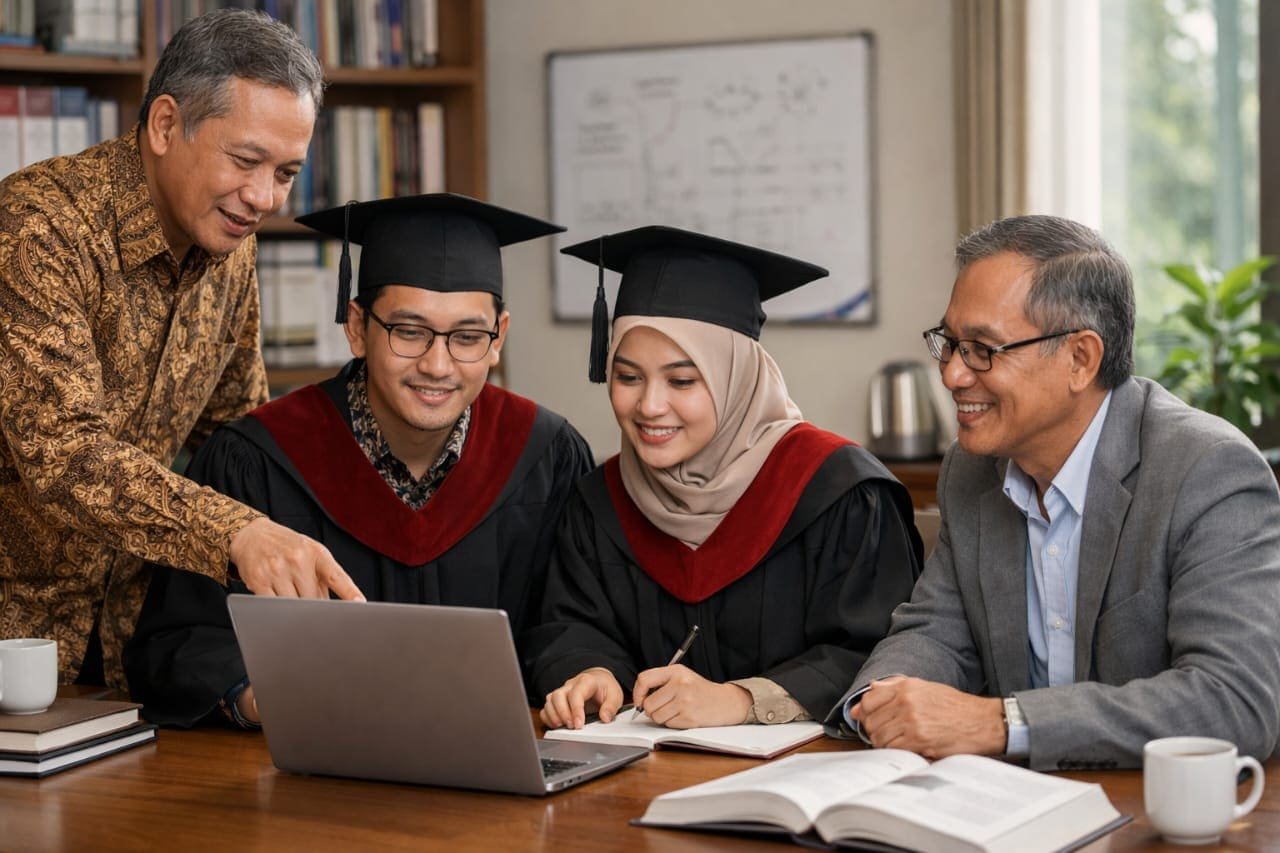 Mahasiswa doktoral mempersiapkan sidang terbuka disertasi