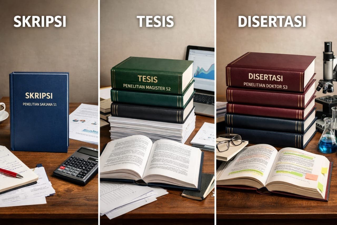 Mahasiswa mempelajari perbedaan skripsi tesis dan disertasi